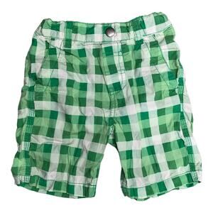 H&M green white gingham plaid shorts adjustable elastic waist 18-24 months